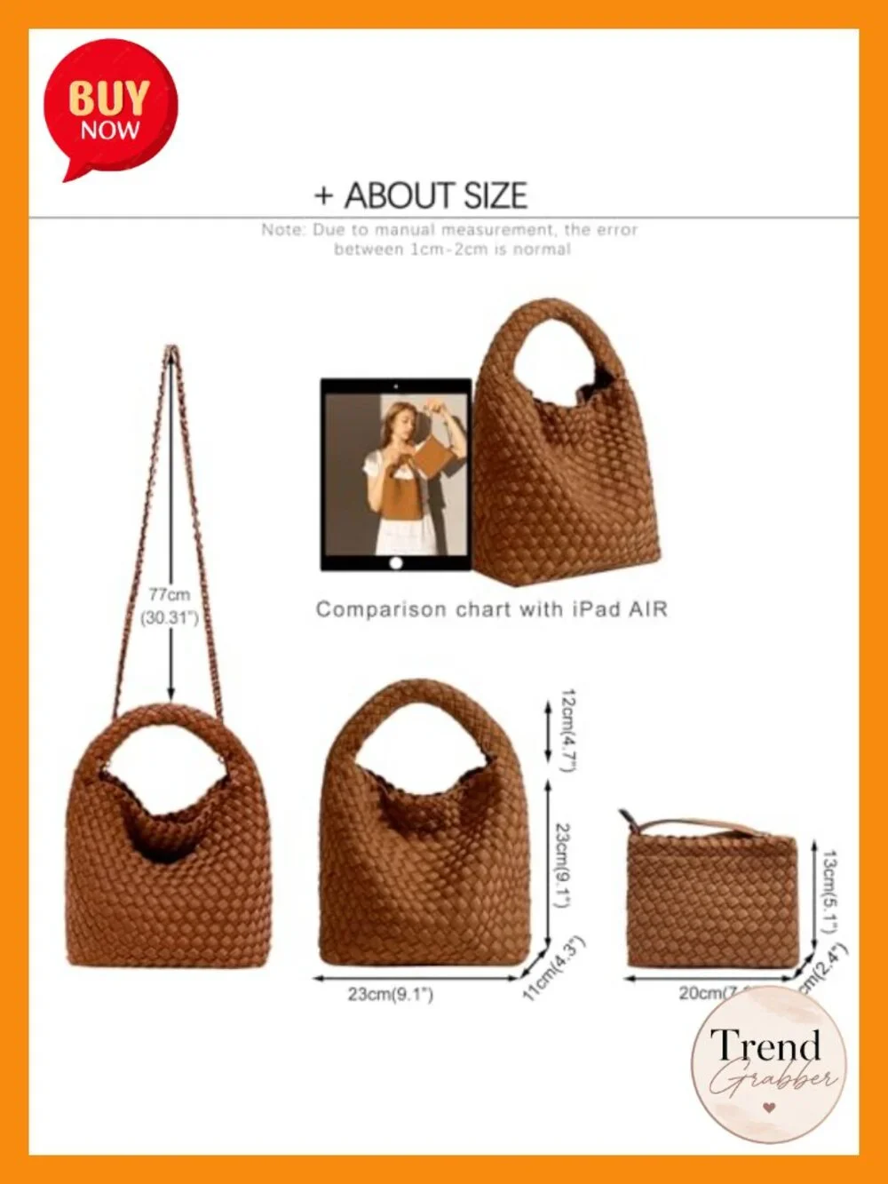 Women's Handwoven Neoprene Tote Crossbody Hobo Bag with Wallet